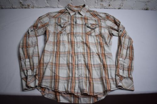 BKE Buckle Mens Large Orange Plaid Western Pearl Snap Flannel Button Up Shirt - Picture 1 of 10