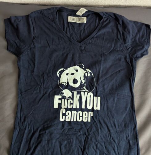 F Cancer Shirt F You Cancer Women's Large Slim Fit V-Neck Navy Blue