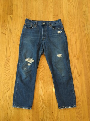 Vintage Levis 501 Jeans 29x26 Big E Premium Distressed Straight Blue Red Tab OE2