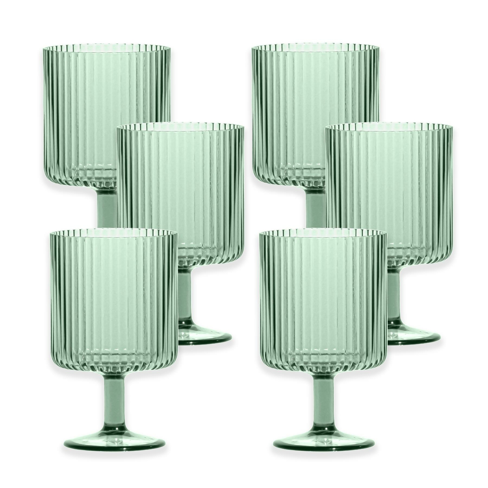 Mesa Sage Green Plastic/Acrylic 15oz Ribbed Drinking Goblet - Set of 6