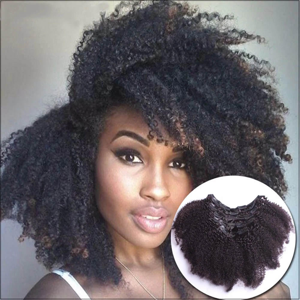 Comunista pelo Supermercado Extensiones de cabello humano afro rizado con clip para mujer 10 piezas 120  g cabeza completa | eBay