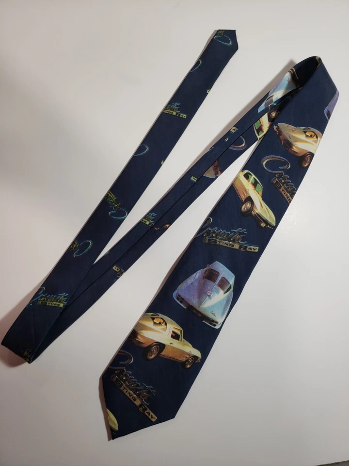 Corbata Oficial Corvette 58" Estampado Raya Azul Marino Seda Hecha a Mano Italia Nuevo con Etiquetas De Colección Foto 2 de 4