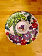 Tropical Colorful Floral Print Chips and Dip Melamine Party Serving Tray