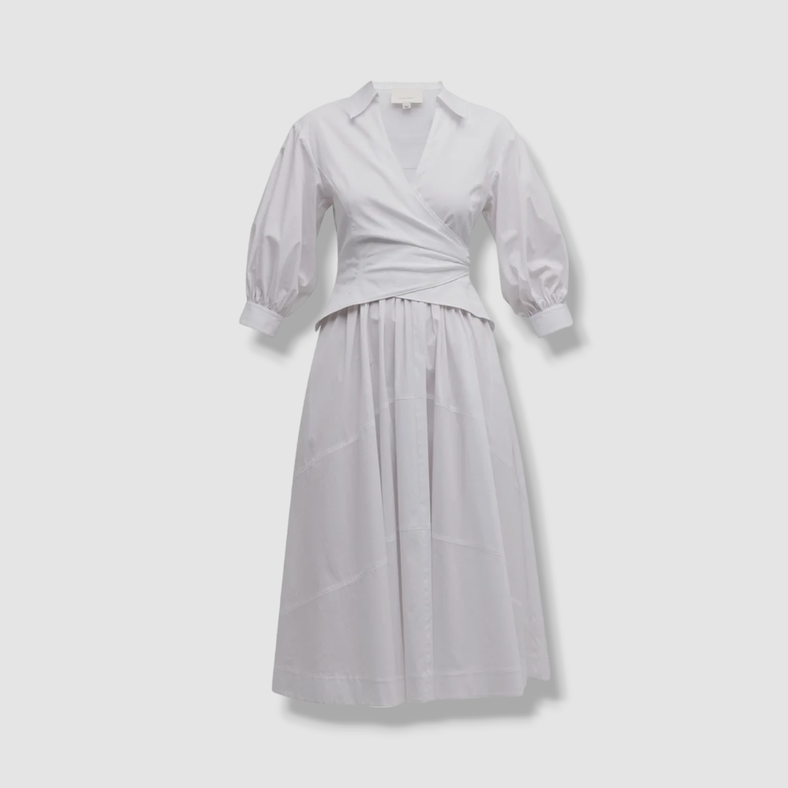 $465 Cinq à Sept Women's White Camron Poplin V-Neck A-Line Midi Dress Size 4