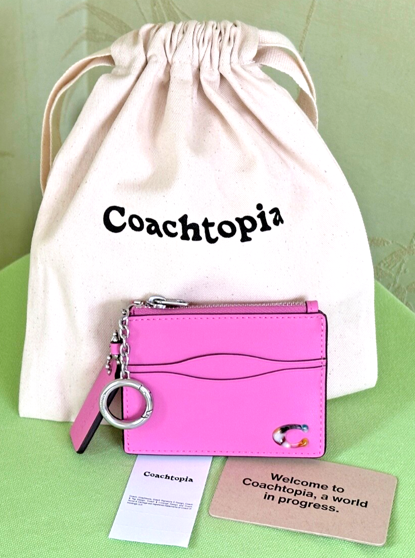 COACHTOPIA WAVY ZIP CARD CASE W/KEY RING + DUST BAG:NWT BRIGHT