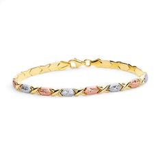 Wellingsale 14k Tri Color Gold Diamond Cut XOXO Bracelet - 7.25"