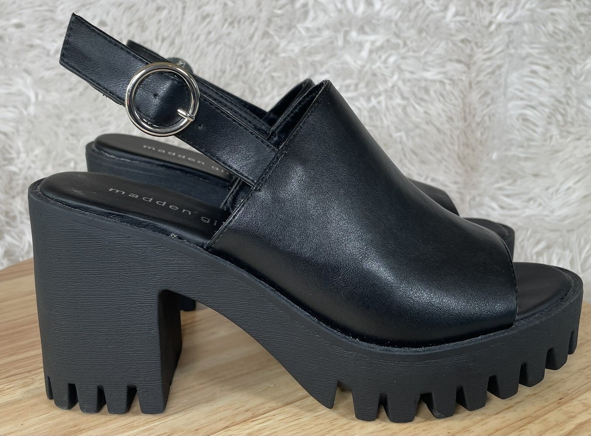 Madden Girl Chunky Heel Sandals Size 8M Black SONNY Platform Madden Girl Chunky Heel Sandals Size 8M Black SONNY Platform