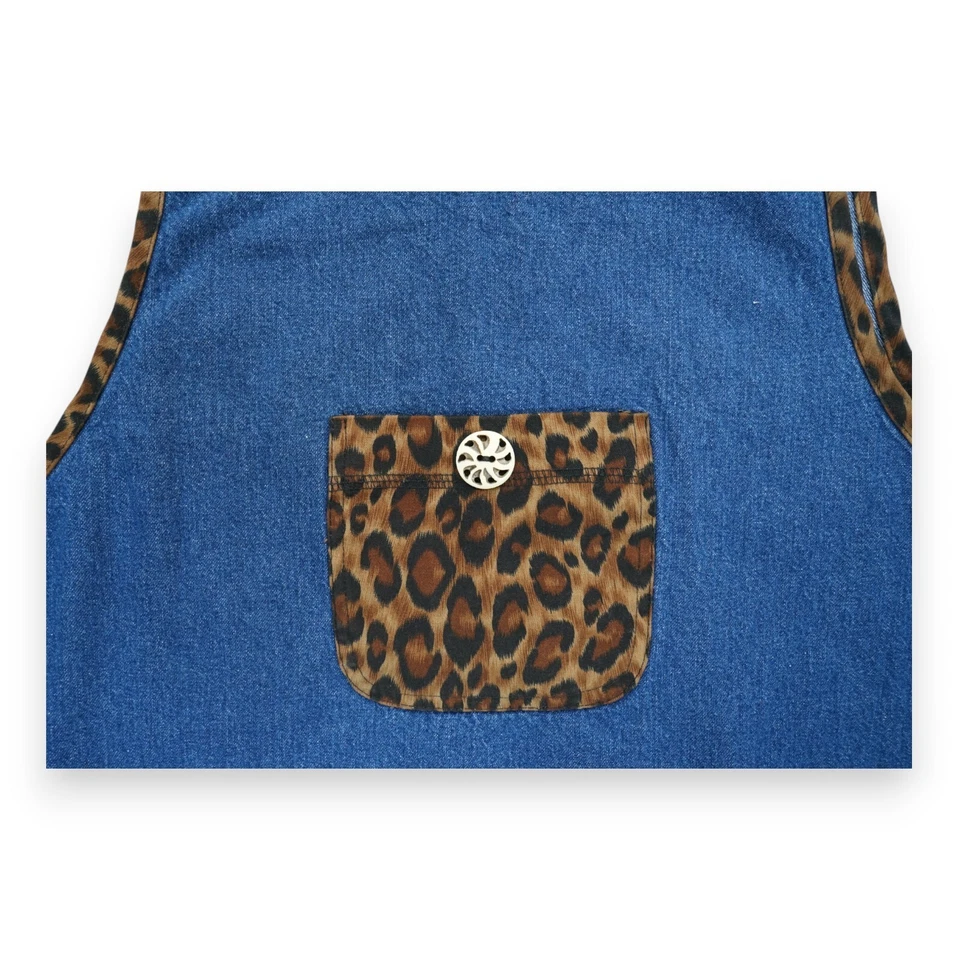 Vintage Nina Piccalino Denim Dress Womens Blue Jean Maxi Animal Print - Image 4 of 4