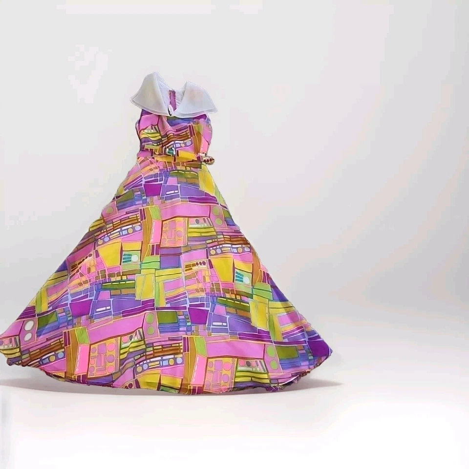 Vestido Vintage J Harlam Neón Gasa Patchwork Rosa Naranja Años 60 Manga Corta 12 Foto 4 de 4