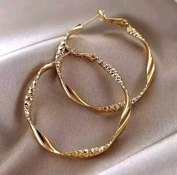 Womens Twisted Hoop Drop Earrings Gold Plated Ladies Boho Fashion