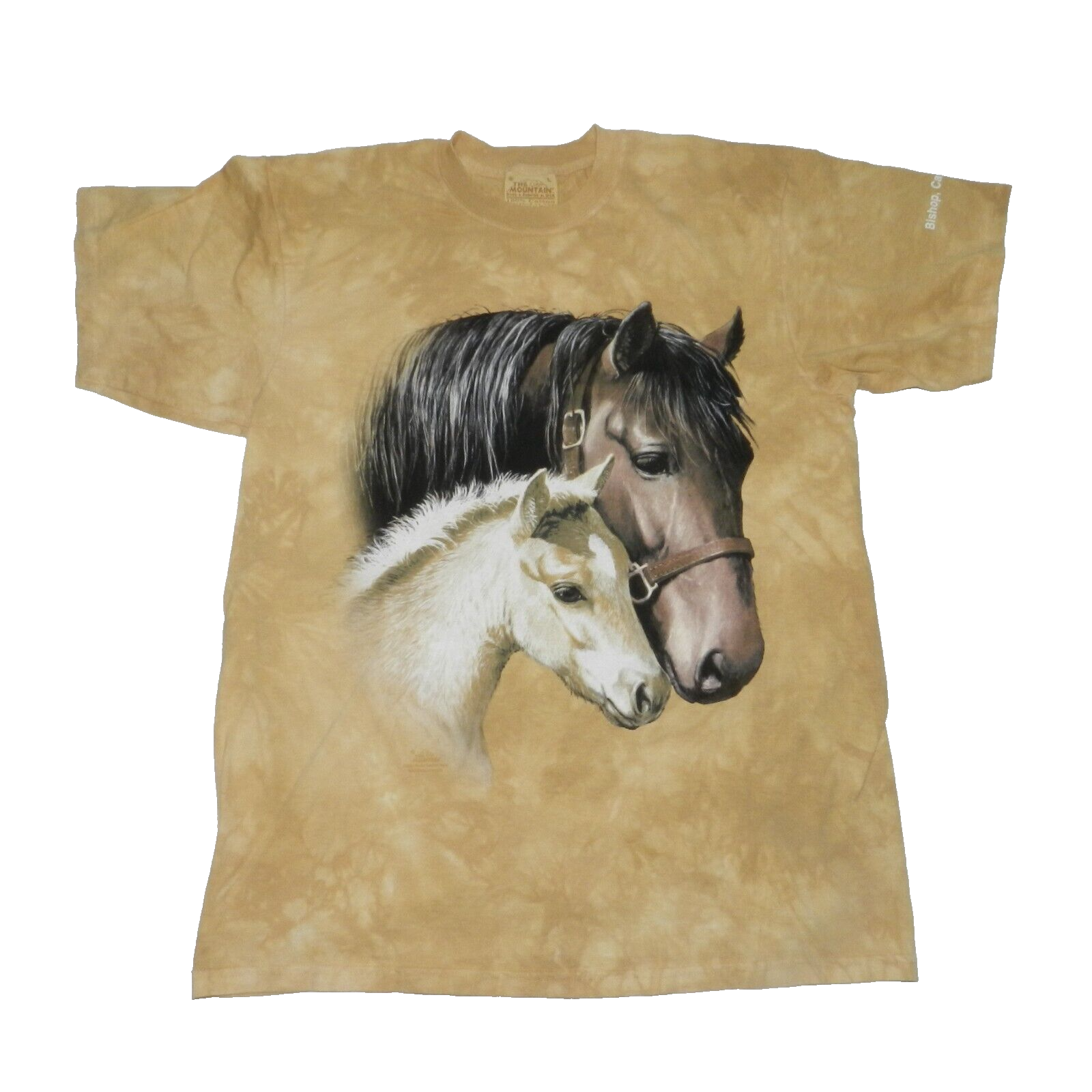 Camicia vintage Y2K The Mountain Horse Pony da uomo grande marrone chiaro tie dye USA etichetta in pelle