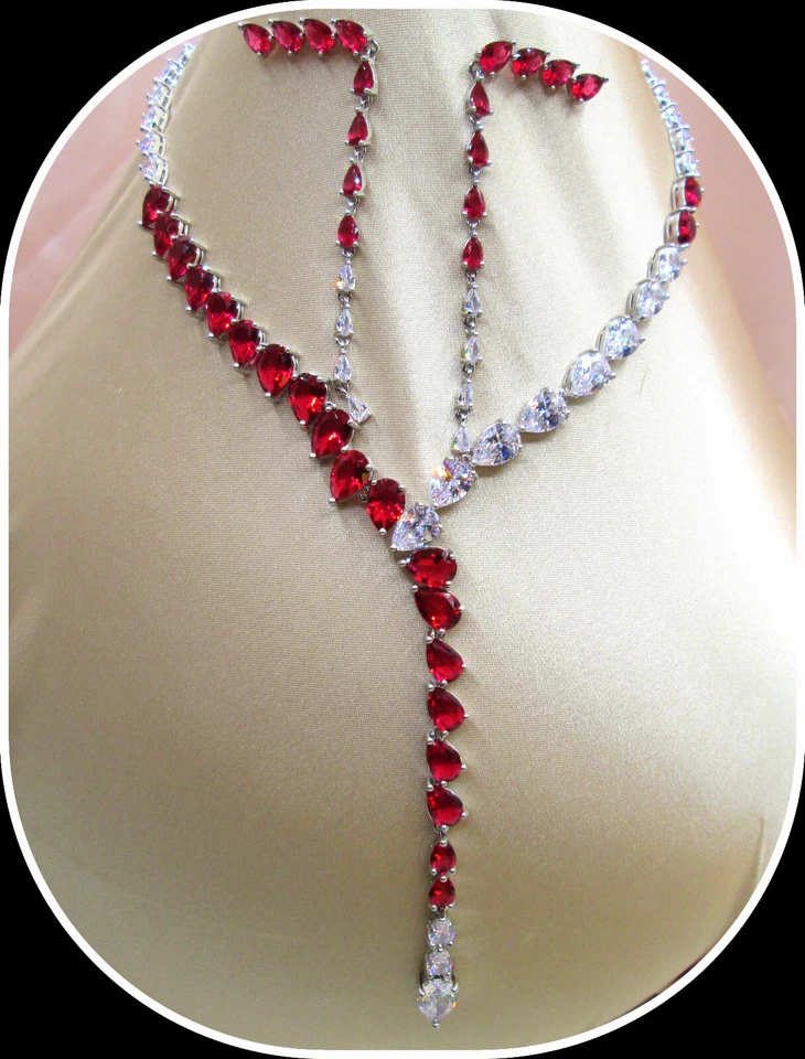 Ruby pear cut gemstone ladies Necklace Earrings Set For Brides party Weddings - Image 3 of 4