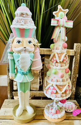 NEW Cupcakes and Cashmere Pastel Blue Nutcracker & Pink Candy Tree