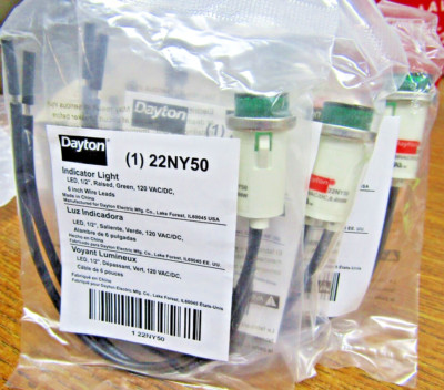  3) NEW DAYTON GREEN LED INDICATOR LIGHT 1/2'' RAISED 120V AC/DC 22NY50 LOT OF 3
