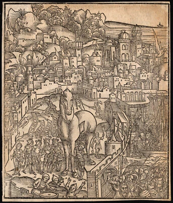 1502 Rare gravure originale Énéide Cheval de Troie Incunable Mythologie - Photo 1/4