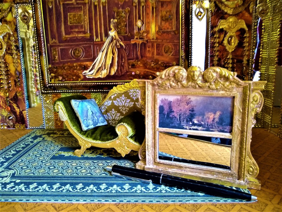 Miniatur-Spiegel Mit Goldrahmen Für Puppenhäuser – Maßstab 1:12, 8,5 X 9,5 Cm