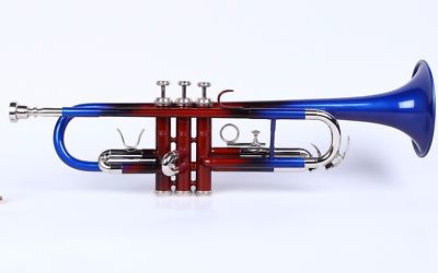 SMART SALE New BLUE RED Colour Finish Bb flat Trumpet With hard Free Case+M/P