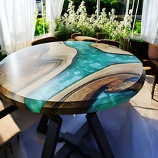 24" Round Green Epoxy Resin Coffee Table Top Living Room Funiture Cafeteria Deco