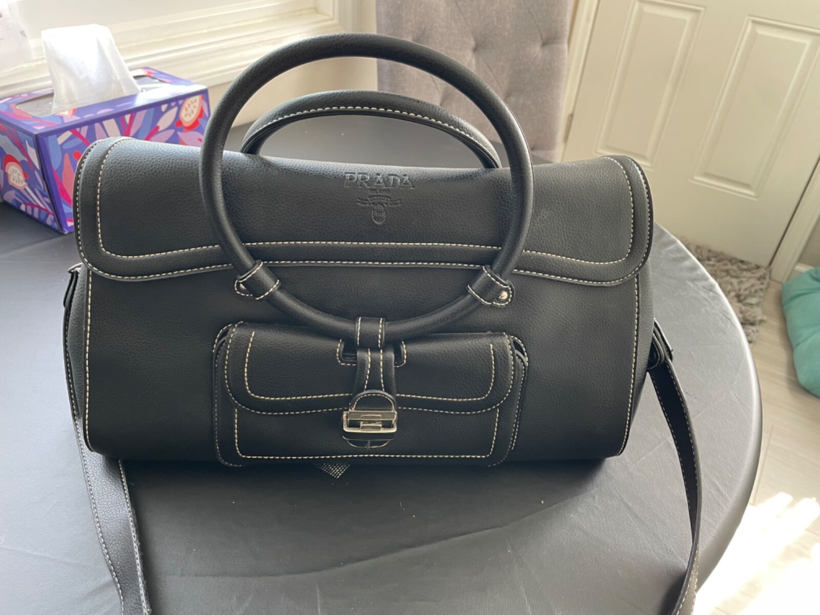 PRADA BLACK LEATHER SHOULDER BAG