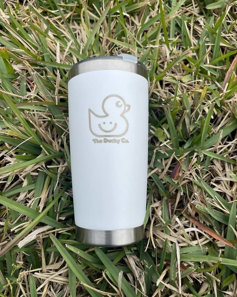 tumbler 20 oz Stainless Steel Laser Engraved with metal straw and brush cleaner.