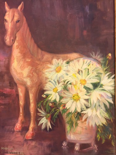 Vintage Marian Wurtzel Oil on Panel Horse and Daisies 1942 Framed - Picture 3 of 10