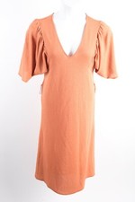 Zara Womens Midi Dress S Orange Short Sleeve V-Neck Missing Belt 5039/453 NWT