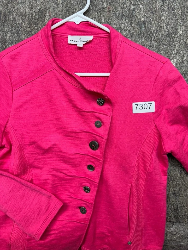 Jaqueta feminina Neon Buddha rosa botão para baixo 100% algodão tamanho XS - Imagem 4 de 4