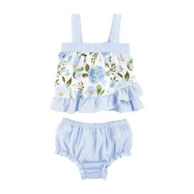 Mud Pie Hydrangea Blue Rose Pinafore & Bloomer Set  0-3M 3-6M 6-9M
