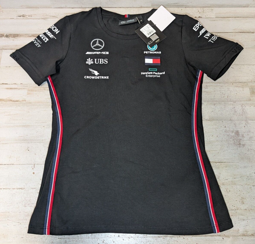 Stitched Mercedes AMG Petronas Motorsport Racing Shirt Black Women Medium w Tag