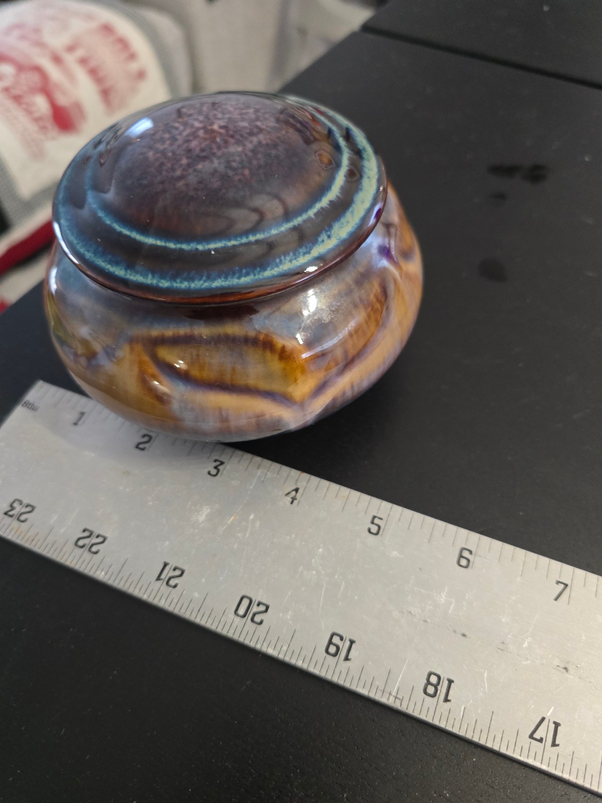 SIGNED BILL CAMPBELL STUDIO ART POTTERY COVERED SUGAR BOWL DRIP GLAZE FREE SHIP!