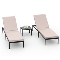 3 Piece Sun Lounger Set with Side Table, Garden Recliner Padded Sunbeds, Vonhaus