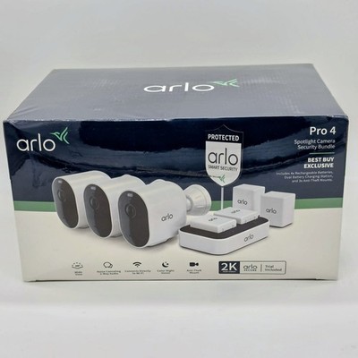   SEALED  Arlo Pro 4 3 Camera Security System 2K HDR Wireless Spotlight Bundle