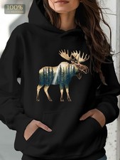 Realistic Moose Print Hoodie