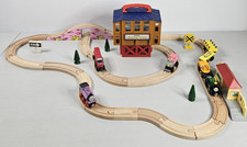 Thomas Wooden Railway Train Set 36 Tracks 7 Cars 56 Pieces In All