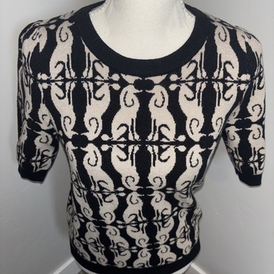 Anthropologie Maeve Poodle Dogs Puff Sleeve Harmon Jacquard Sweater Size SMALL.