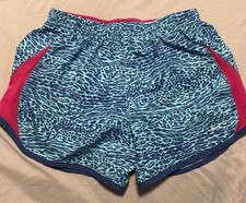 Nike Girls' Dri Fit Athletic Shorts with Liner, Blue Animal Print, Large