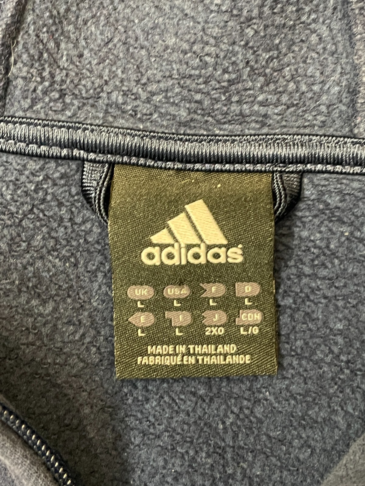 Adidas Hoodie Mens L Blue Full Zip 3 Stripe Y2K Athletic Sweatshirt Logo Cotton thumbnail 3