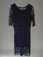 Urban Coco Women’s S Navy Floral Lace 3/4 Sleeve Sheath Lined Knee Dress 8118