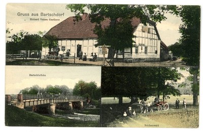 Postcard greeting from Bartschdorf Bartków Silesia Richard father inn bridge U298