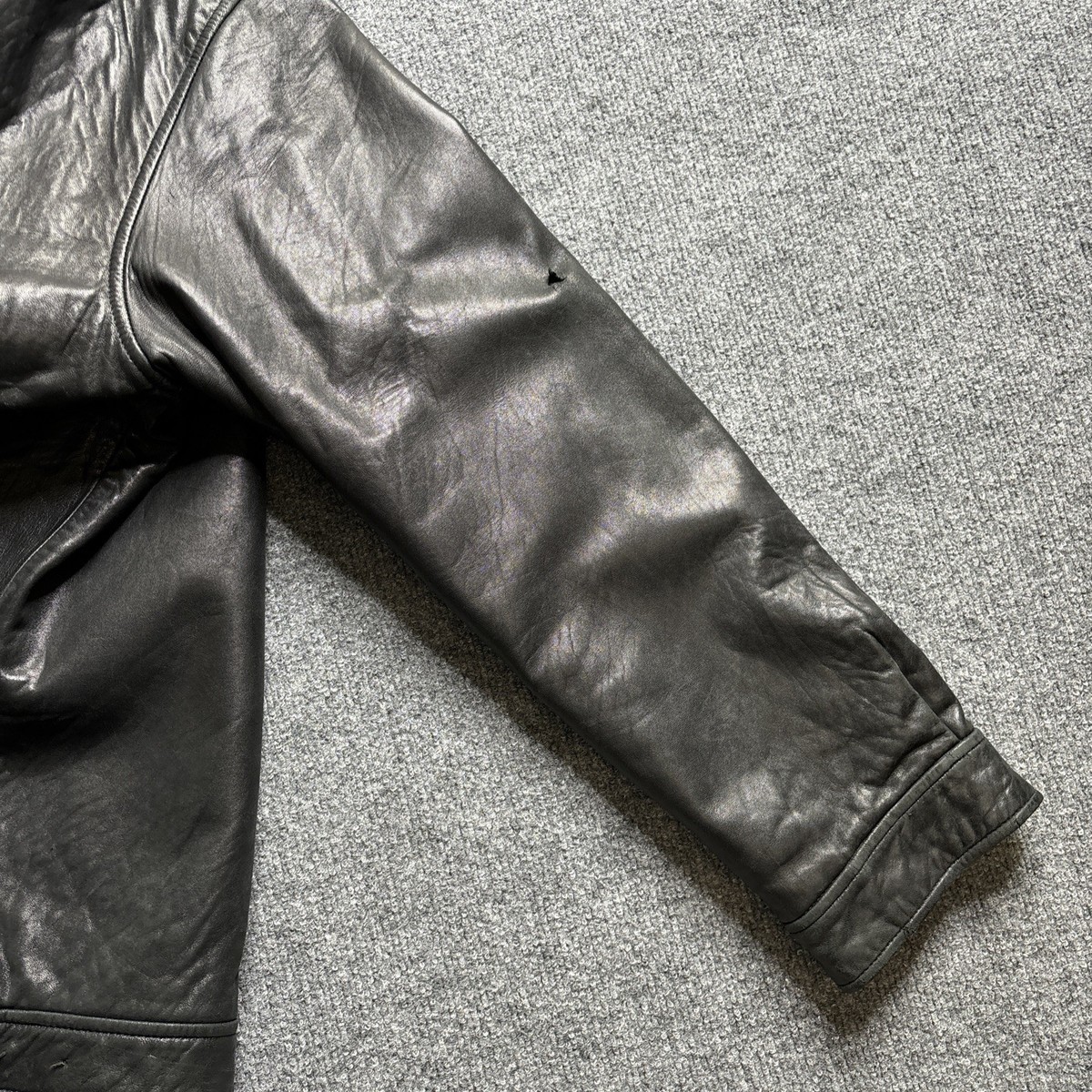 VTG Polo Ralph Lauren Black Lambskin Leather Harrington Jacket