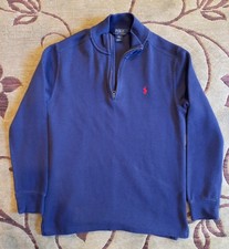 Polo Ralph Lauren Pullover Boys L 14-16 Navy Quarter Zip Sweatshirt Logo, Nice