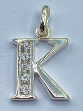 Image of Sterling Silver & Cubic Zirconia Letter K Necklace Pendant (T1707)