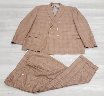 VINCI Philosophy Plaid Suit Brown Check Double Breasted 54R Set