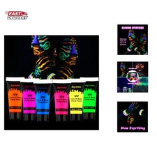 Glow in the Dark UV Face and Body Paint 6*10ml Neon Blacklight 0.34oz Reactiv...