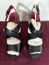 Bandolino Black Leather 4" Heels Pump Block Strappy Sandal 8M BDZYLONNA