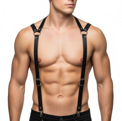 Leather Ring Bondage Suspender Body Chest Harness Belt  Leash Chain Punk