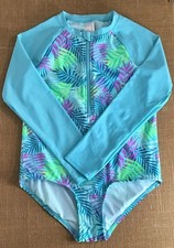 Cat  Jack Girls Palm Zip-up Rash Guard Swimwear Size L 10-12Y - K225