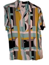 Express Mens Large Geometric Short Sleeve Shirt Button Down