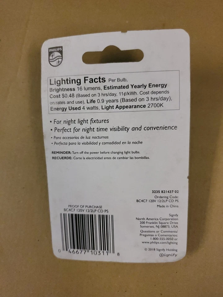 Philips Night Light Bulbs 4W 120 Volt Candelabra Base 16 Lumens - Image 2 of 2