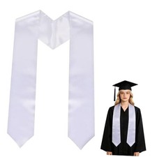 60 Inch Graduation Stole, Plain Graduation Sash Unisex Graduation Stole White